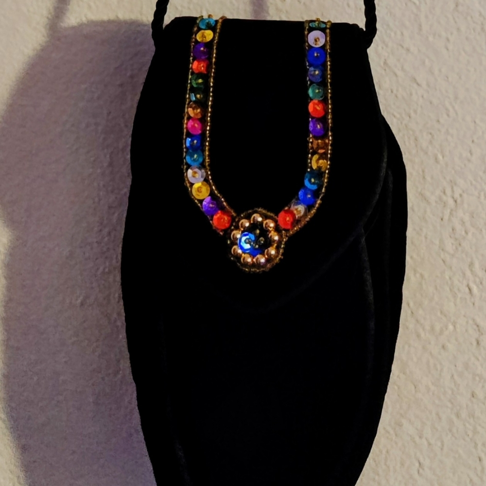 Vintage LANCOME Black velvet multi beaded Evening Purse